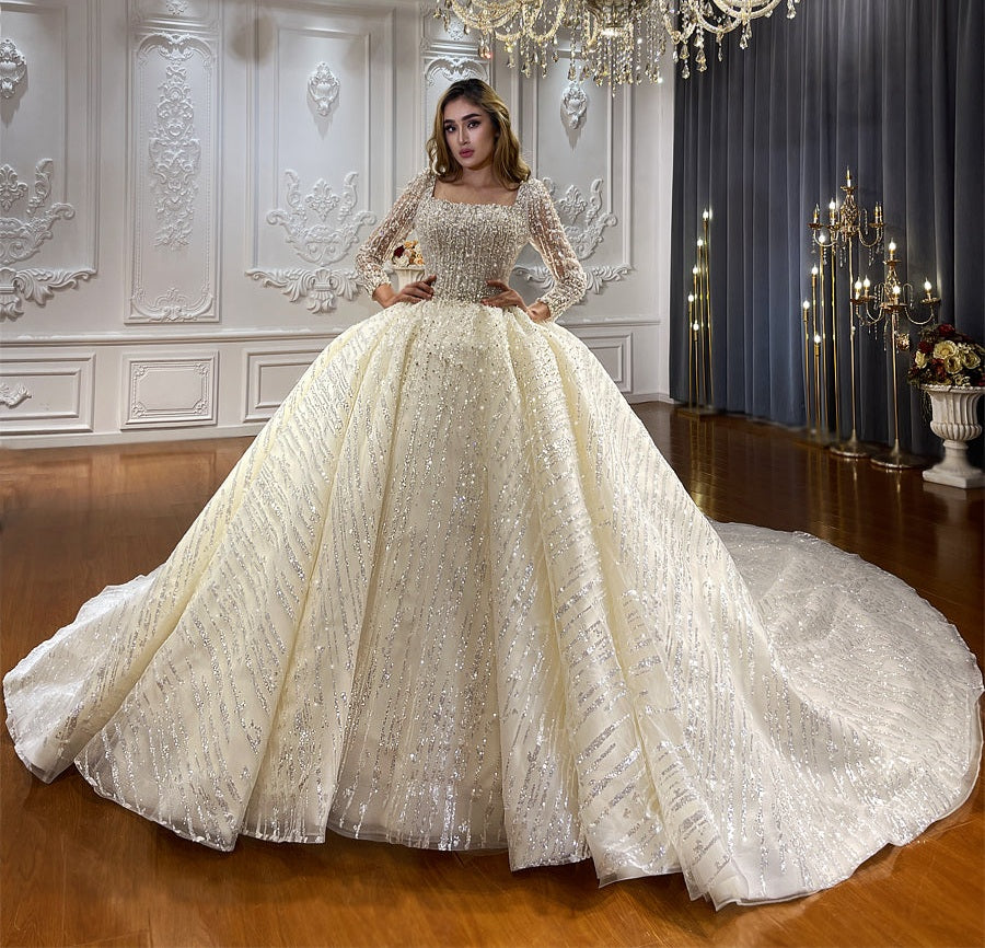 Luxury Lace Bridal Long Sleeve Wedding Dress
