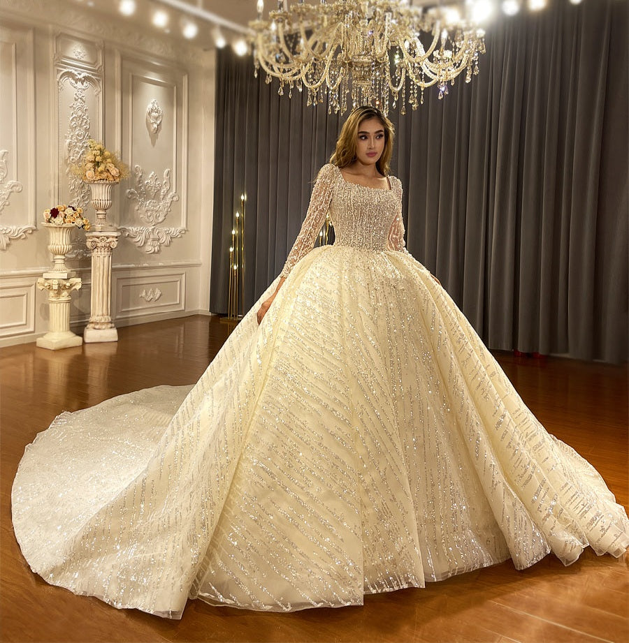Luxury Lace Bridal Long Sleeve Wedding Dress
