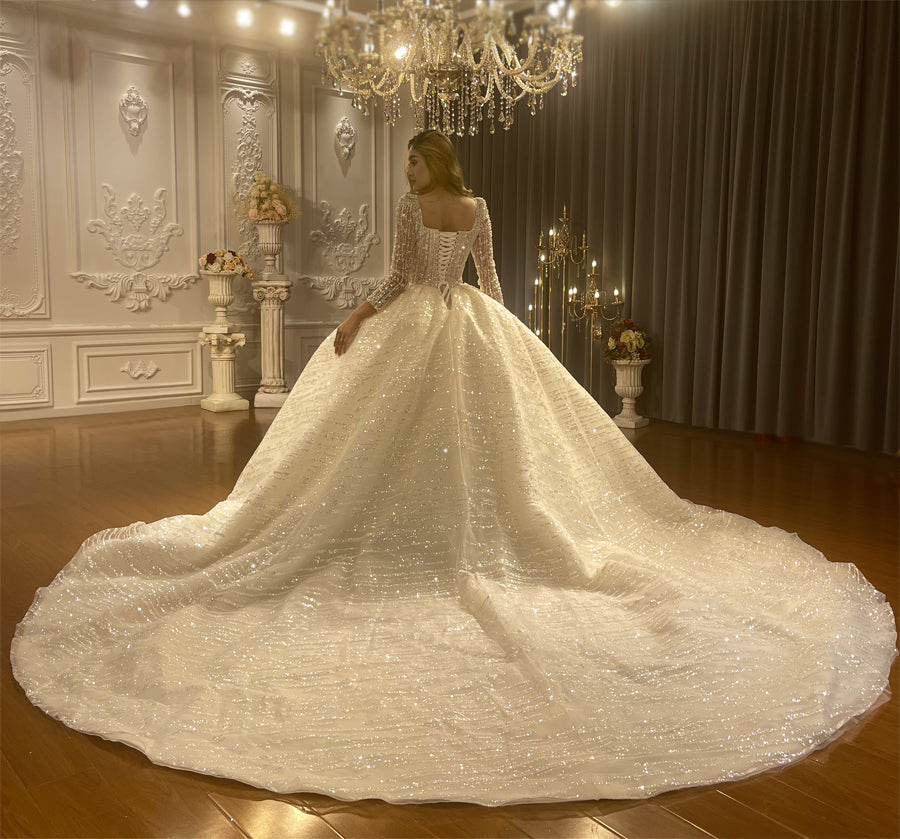 Luxury Lace Bridal Long Sleeve Wedding Dress