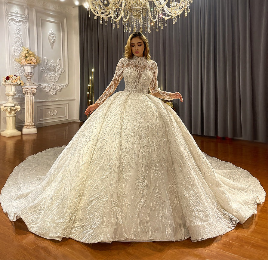 Luxury Lace Bridal Long Sleeve Wedding Dress