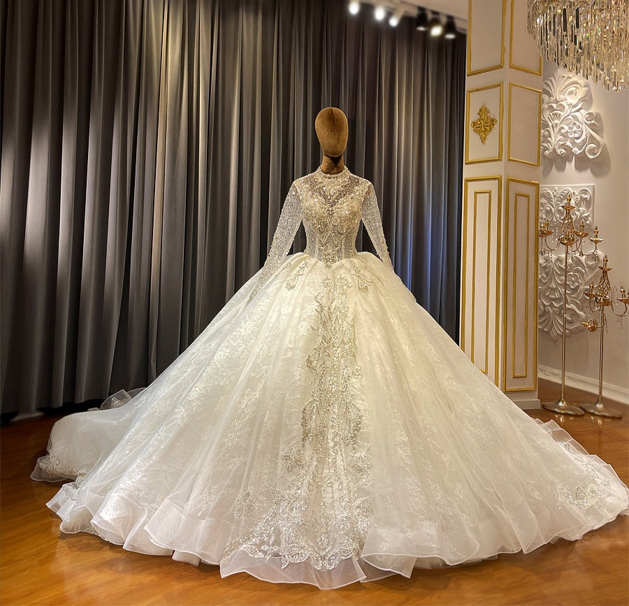Luxury Lace Bridal Long Sleeve Wedding Dress