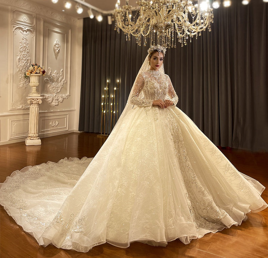 Luxury Lace Bridal Long Sleeve Wedding Dress