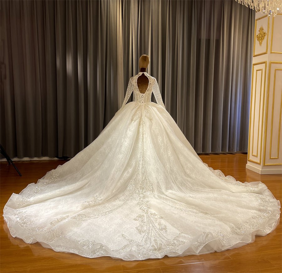 Luxury Lace Bridal Long Sleeve Wedding Dress
