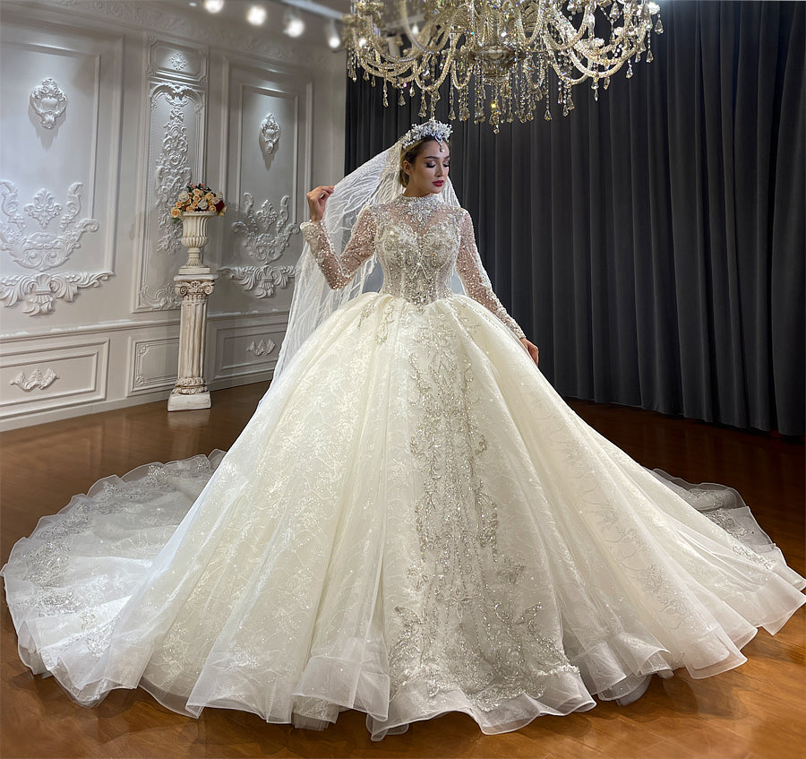 Luxury Lace Bridal Long Sleeve Wedding Dress