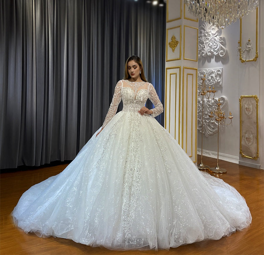 Luxury Lace Bridal Long Sleeve Wedding Dress