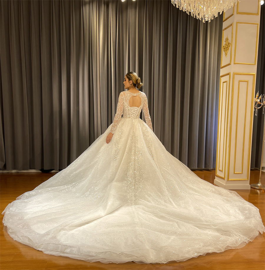 Luxury Lace Bridal Long Sleeve Wedding Dress