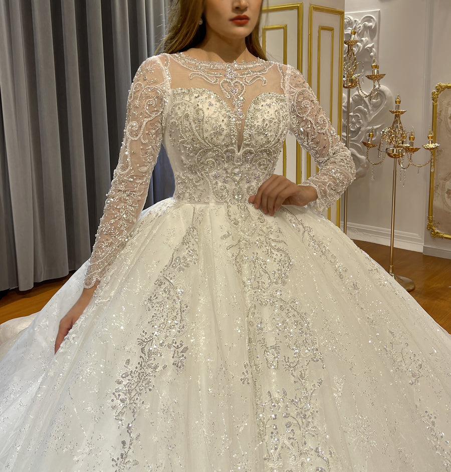 Luxury Lace Bridal Long Sleeve Wedding Dress
