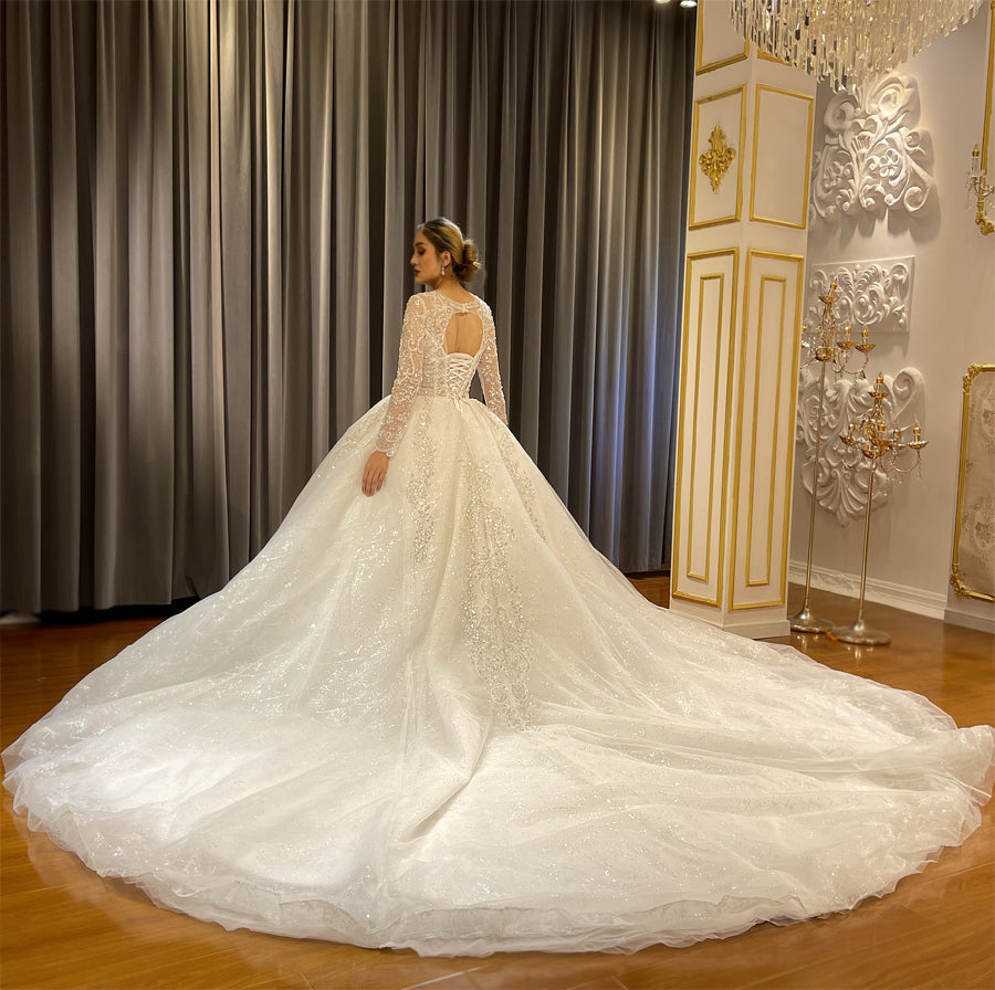 Luxury Lace Bridal Long Sleeve Wedding Dress