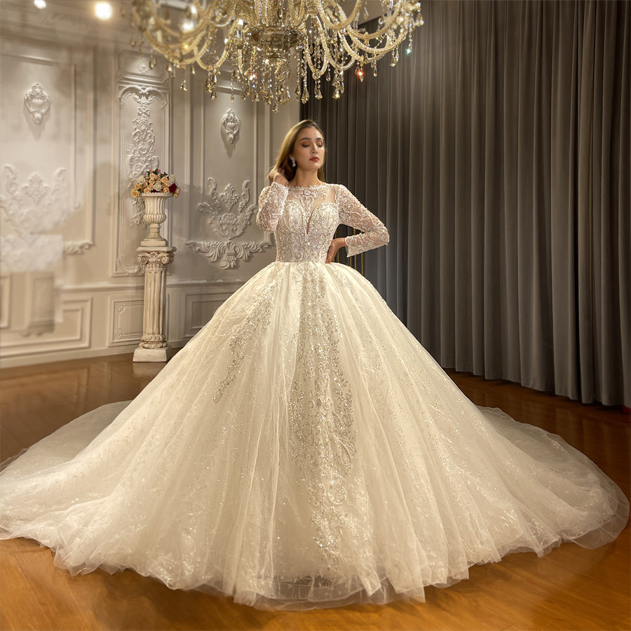 Luxury Lace Bridal Long Sleeve Wedding Dress
