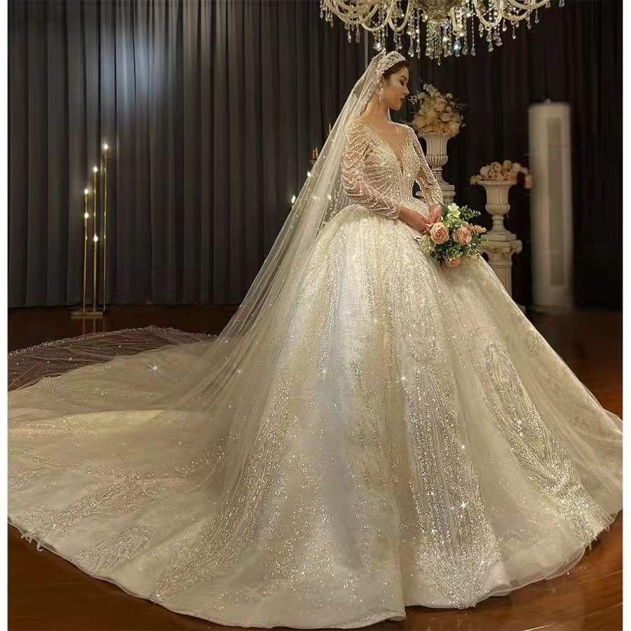 Long Sleeve Wedding Dress Beaded Bridal Dress
