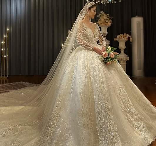 Long Sleeve Wedding Dress Beaded Bridal Dress