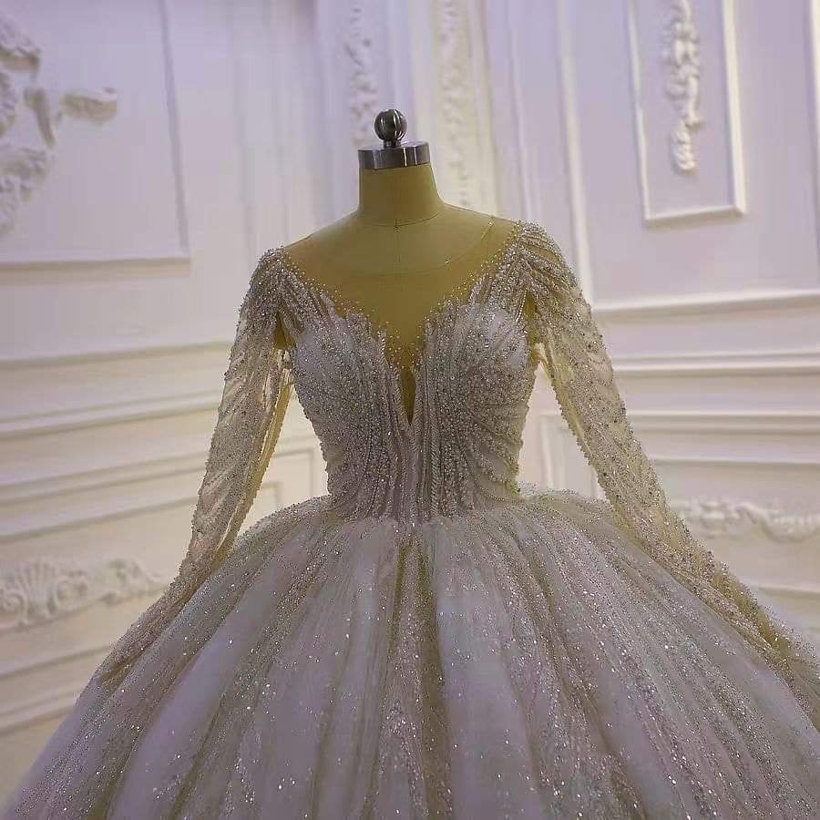 Long Sleeve Wedding Dress Beaded Bridal Dress