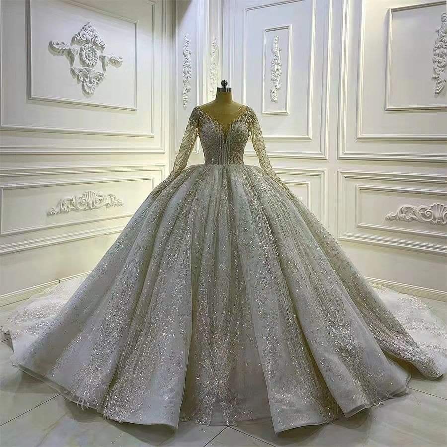 Long Sleeve Wedding Dress Beaded Bridal Dress