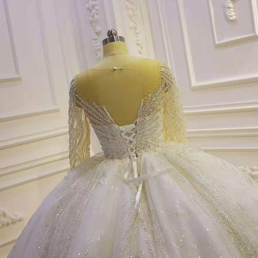 Long Sleeve Wedding Dress Beaded Bridal Dress
