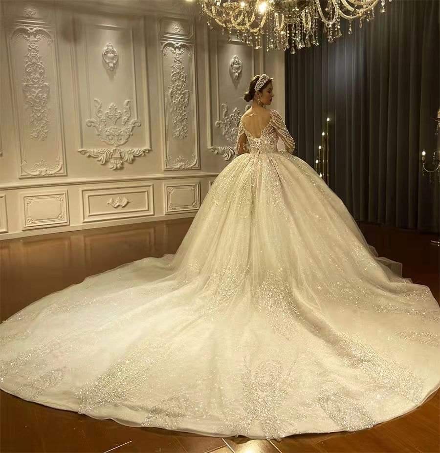 Long Sleeve Wedding Dress Beaded Bridal Dress