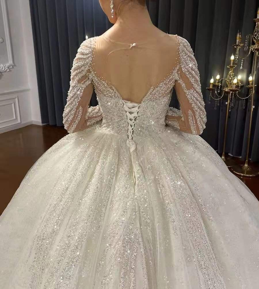 Long Sleeve Wedding Dress Beaded Bridal Dress