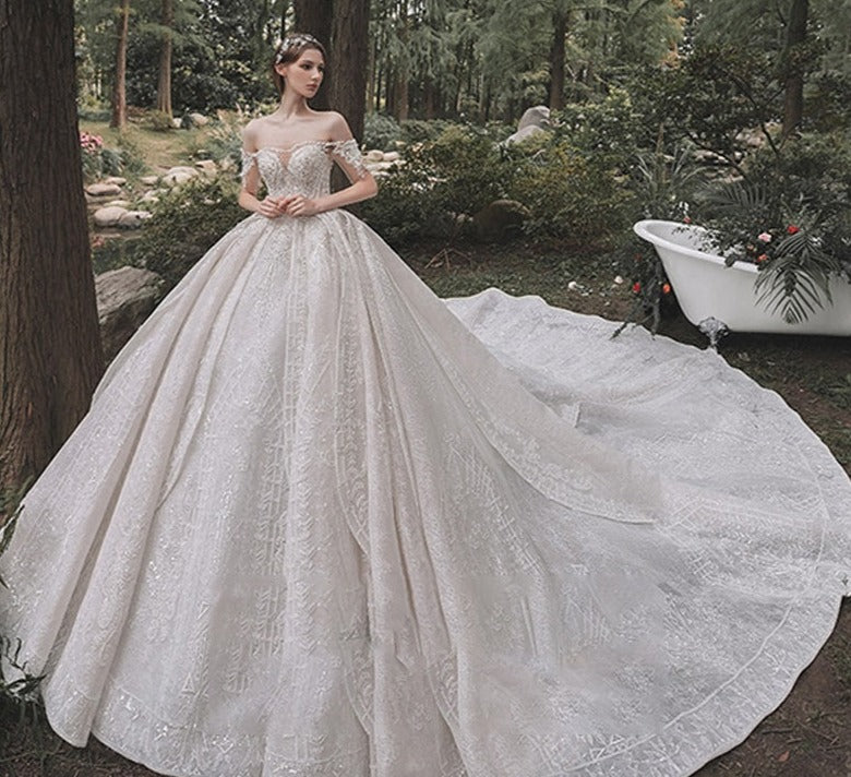 Luxury Women Fashion Princess Nigerian Lace Long Tail Wedding Dresses ...
