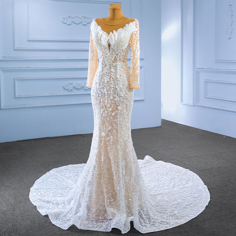 Trailing Wedding Dress New Deep V-Neck Lace Backless Sexy Bridal Gown   sultanti