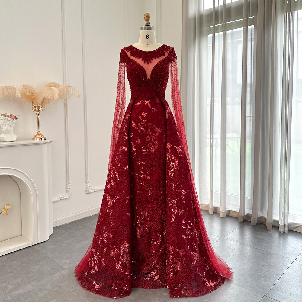 Mermaid Luxury Evening Dresses with Cape Sleeve Elegant Women Wedding sultanti Mermaid Luxury Evening Dresses with Cape Sleeve Elegant Women Wedding sultanti