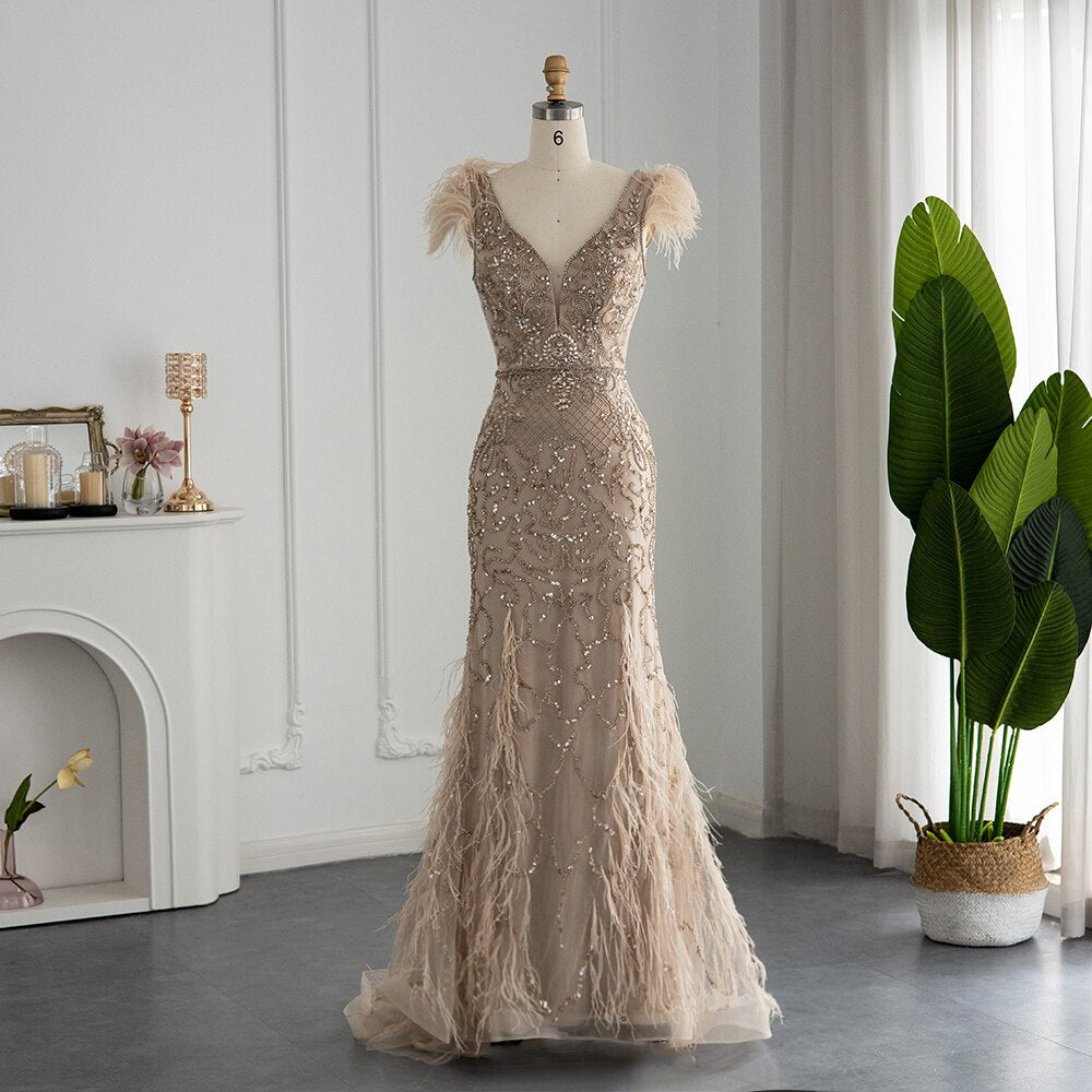 Mermaid Feathers Evening Dress Luxury Prom Dresses Women Elegant Weddi sultanti Mermaid Feathers Evening Dress Luxury Prom Dresses Women Elegant Weddi sultanti