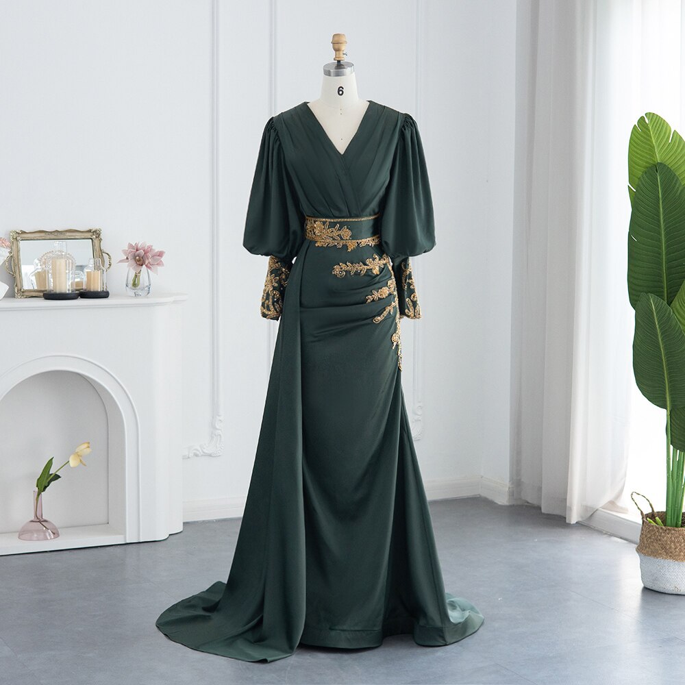 Elegant Emerald Green Evening Dress for Women Wedding Long Sleeve Luxu sultanti Elegant Emerald Green Evening Dress for Women Wedding Long Sleeve Luxu sultanti