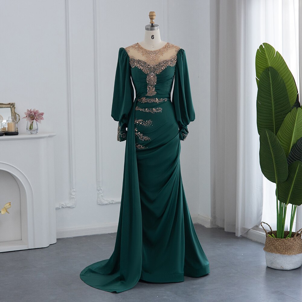 Emerald Green Mermaid Evening Dresses Luxury Beaded Long Sleeve Women sultanti Emerald Green Mermaid Evening Dresses Luxury Beaded Long Sleeve Women sultanti