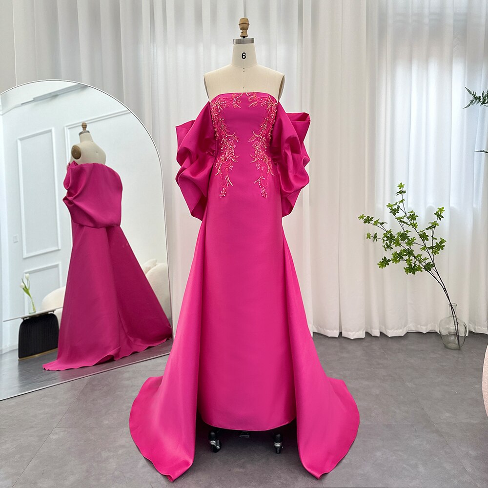 Fuchsia Mermaid Luxury Evening Dresses with Cape Shawl Long Wedding Pa sultanti Fuchsia Mermaid Luxury Evening Dresses with Cape Shawl Long Wedding Pa sultanti