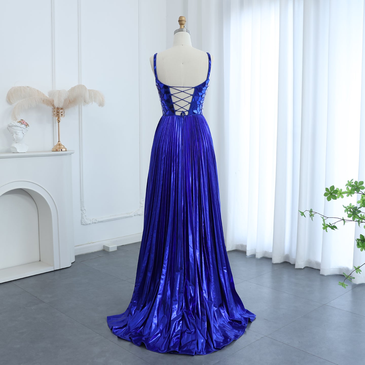 Sparkly Diamond Royal Blue Long Evening Dresses for Women Wedding Elegant Silver Gold Formal Party Gowns