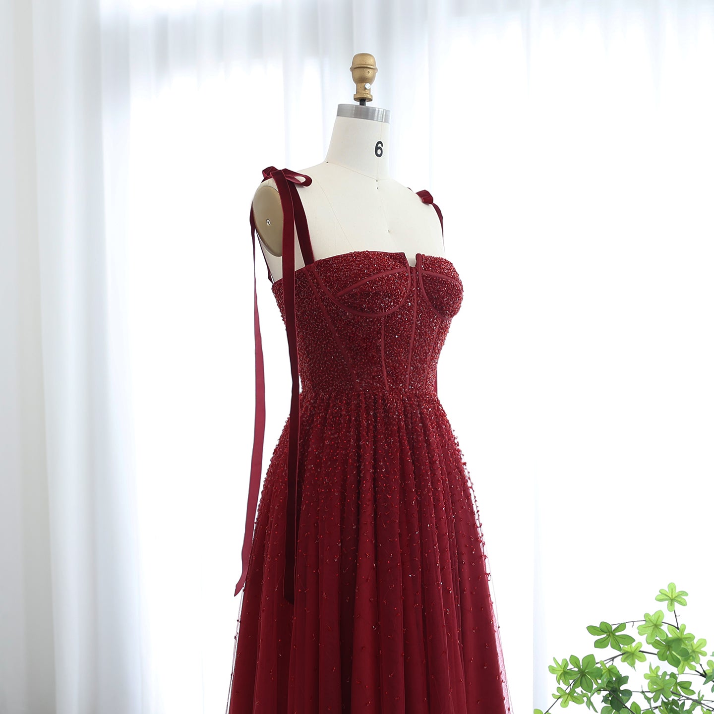 Luxury Beaded Wine Red Evening Dresses with Straps Elegant Women Arabic Wedding Party Gown