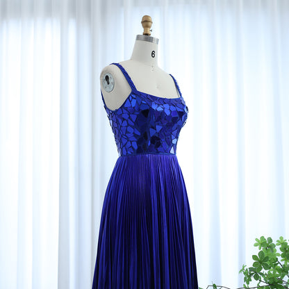 Sparkly Diamond Royal Blue Long Evening Dresses for Women Wedding Elegant Silver Gold Formal Party Gowns