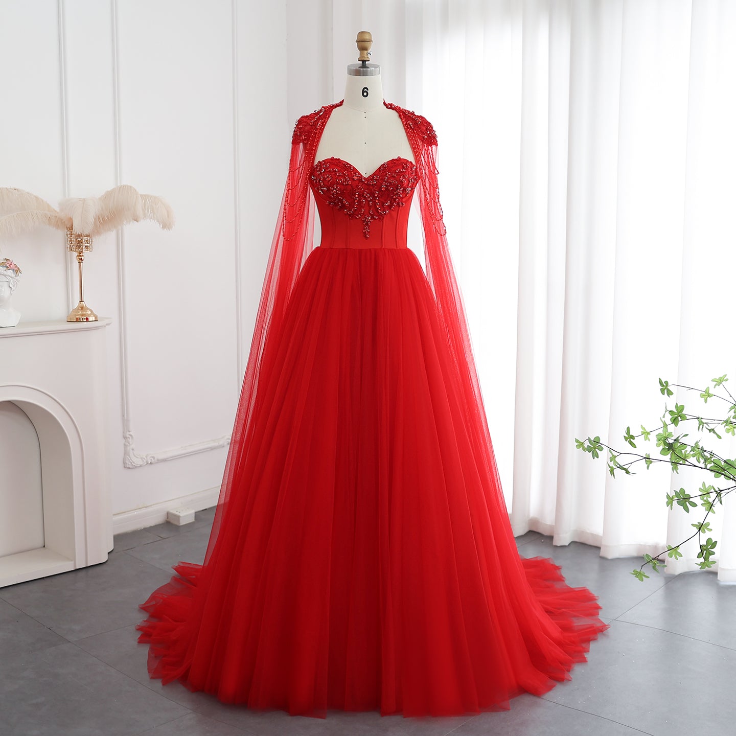 Gothic Tulle Evening Dress with Cape Sleeves Elegant Women Luxury Formal Party Gowns