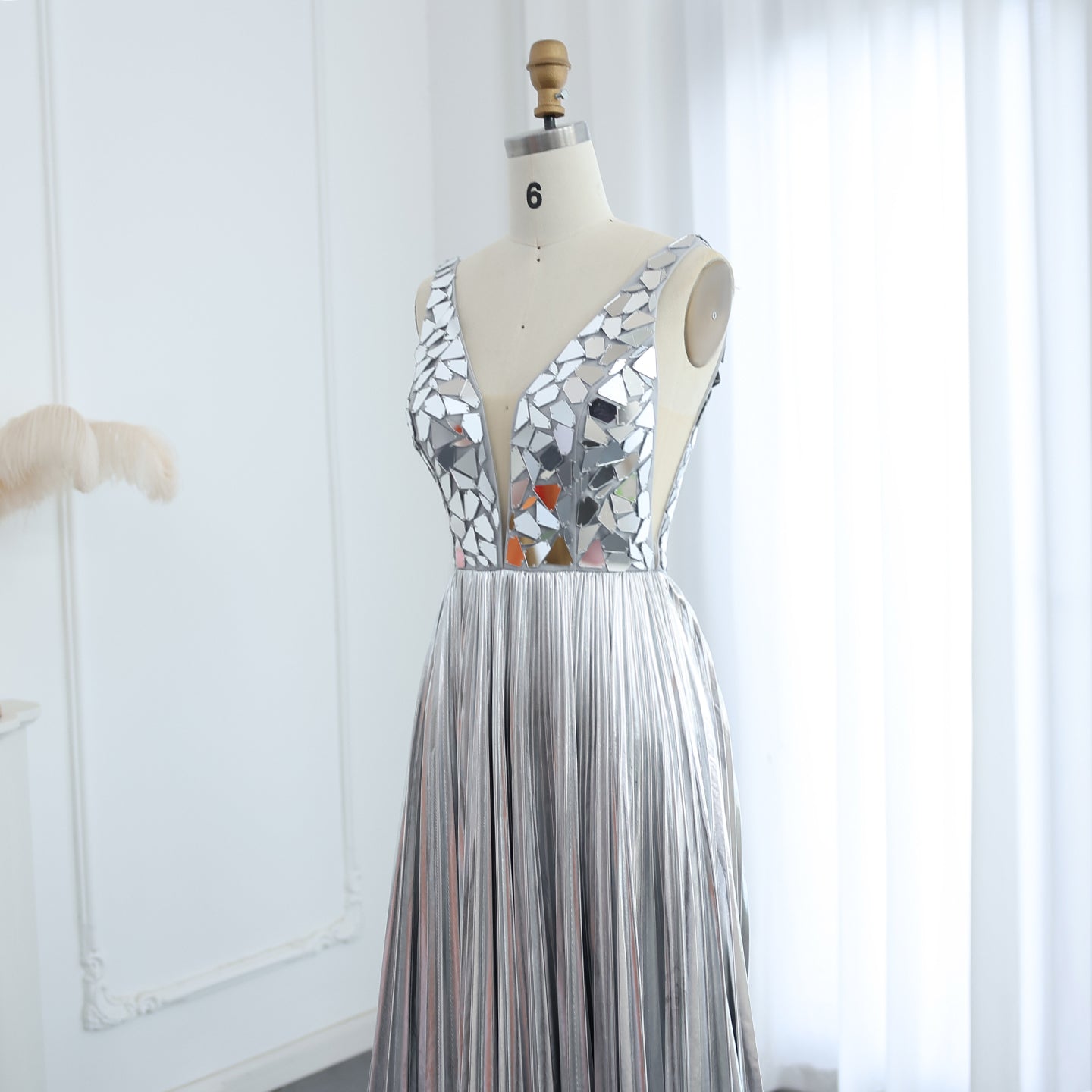 Sparkly Diamond Silver V-Neck Long Evening Dresses for Women Wedding Elegant Gold Formal Party Gowns