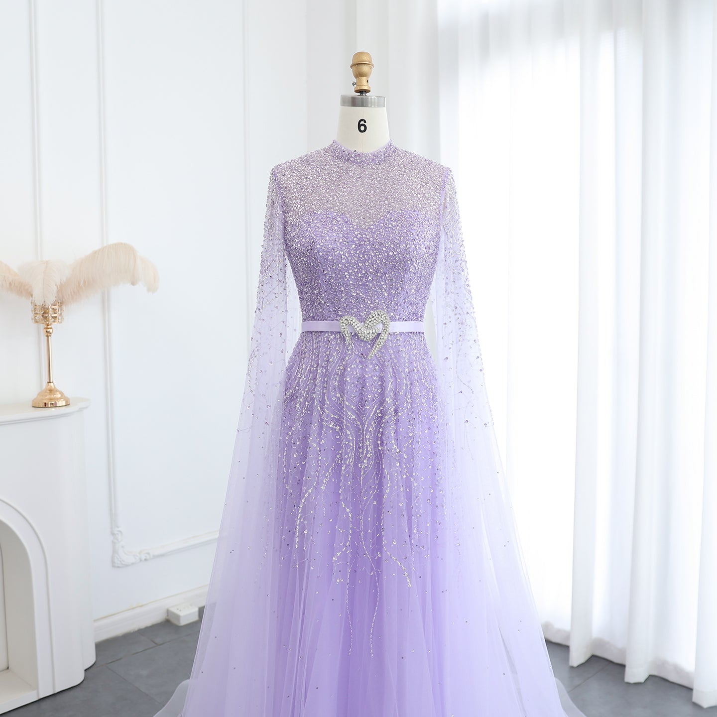 Luxury Evening Dress with Cape Sleeves Elegant High Neck Women Wedding Party Gowns