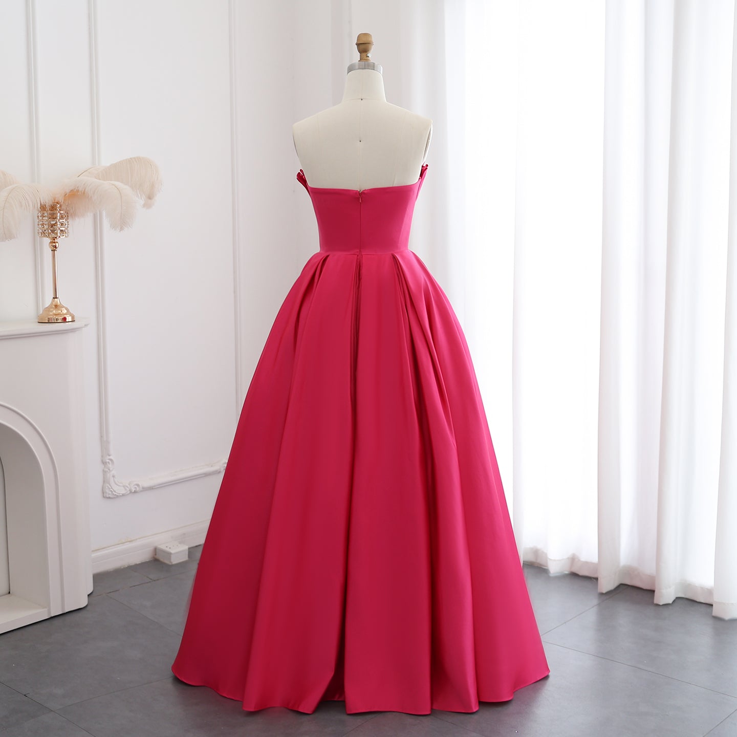 Fuchsia Satin Evening Dress for Women Wedding 2024 Elegant Scalloped Long Formal Party Gown