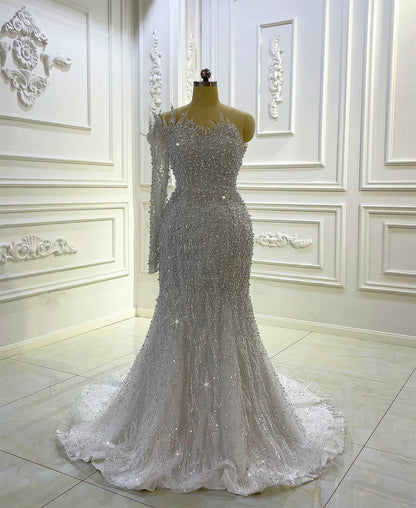 Bridal Mermaid Long Sleeve Lace High Quality Wedding Dress For Women