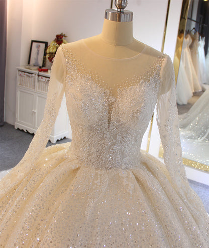 Luxury Lace long sleeves Bridal Wedding Ball Gown Dress