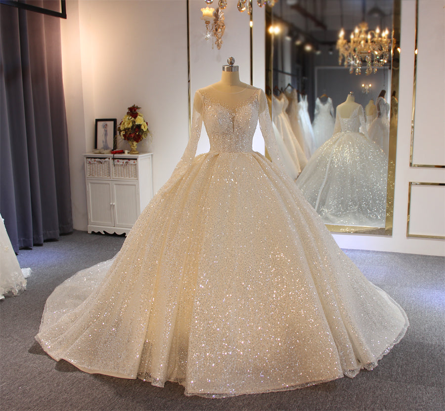 Luxury Lace long sleeves Bridal Wedding Ball Gown Dress