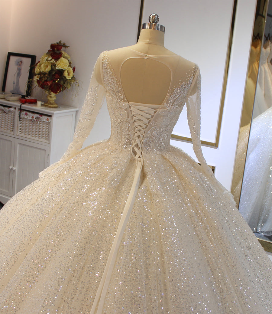 Luxury Lace long sleeves Bridal Wedding Ball Gown Dress