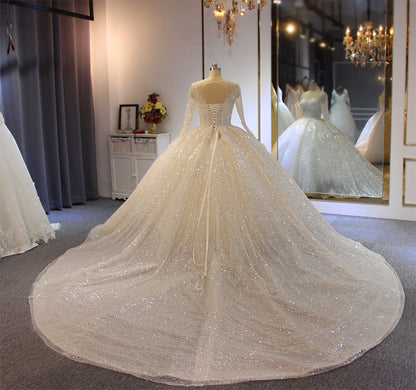 Luxury Lace long sleeves Bridal Wedding Ball Gown Dress