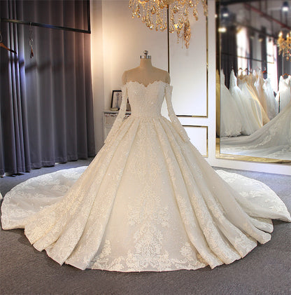 Luxury Lace long sleeves Bridal Wedding Ball Gown Dress