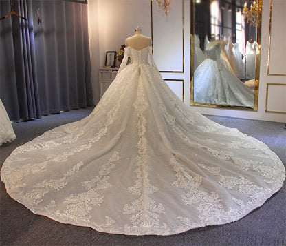 Luxury Lace long sleeves Bridal Wedding Ball Gown Dress