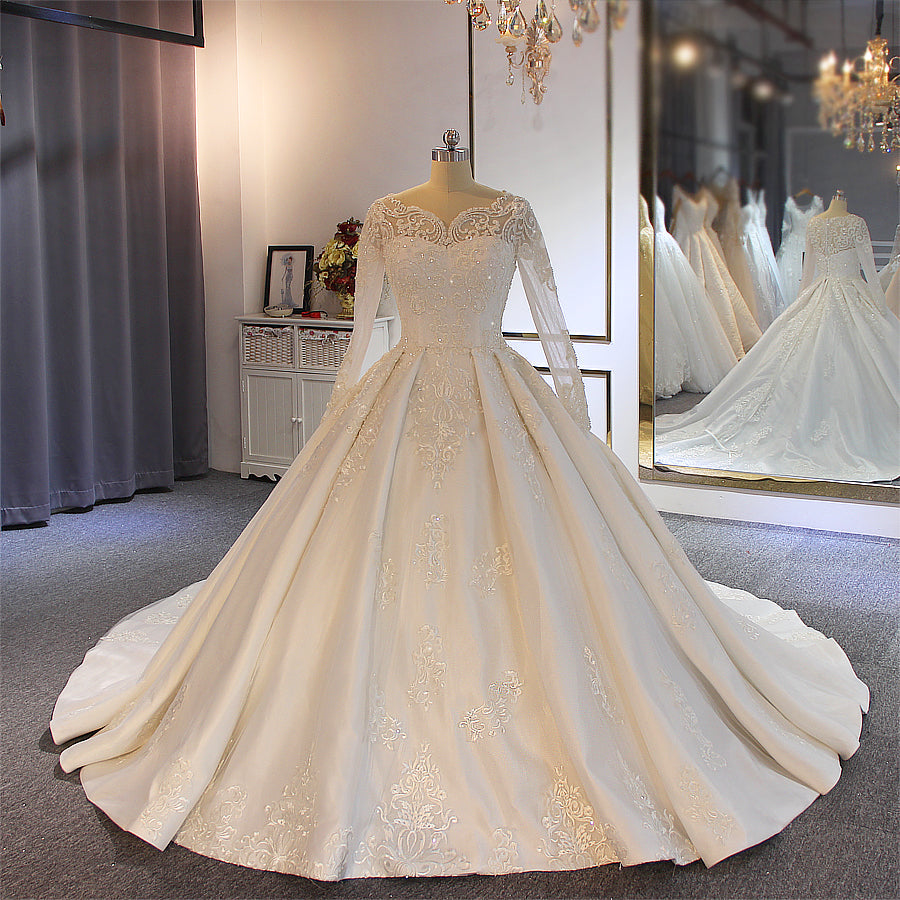 Luxury Lace long sleeves Bridal Wedding Ball Gown Dress