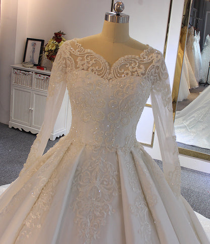 Luxury Lace long sleeves Bridal Wedding Ball Gown Dress