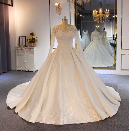 Luxury Lace long sleeves Bridal Wedding Ball Gown Dress