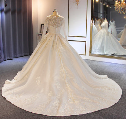 Luxury Lace long sleeves Bridal Wedding Ball Gown Dress