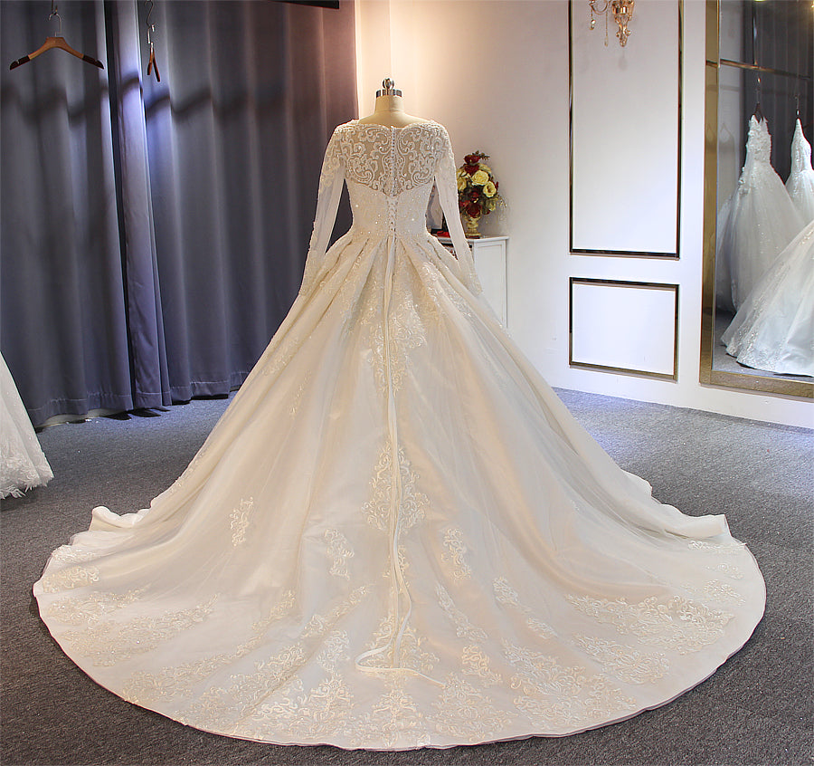 Luxury Lace long sleeves Bridal Wedding Ball Gown Dress