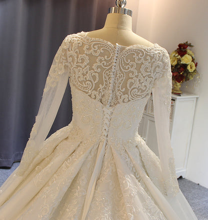 Luxury Lace long sleeves Bridal Wedding Ball Gown Dress