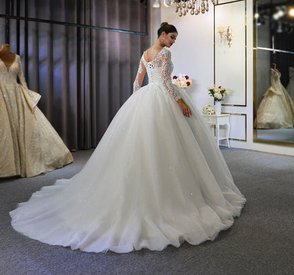 Luxury High Quality Lace long sleeves Bridal Wedding Ball Gown Dress