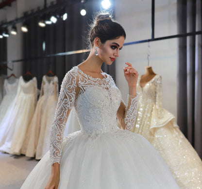 Luxury High Quality Lace long sleeves Bridal Wedding Ball Gown Dress