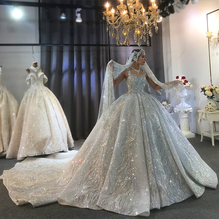 Luxury High Quality Lace long sleeves Bridal Wedding Ball Gown Dress